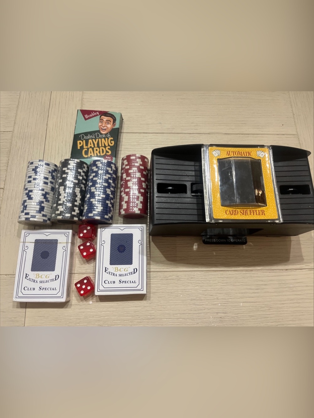 Playing Cards, Poker Chips And Shuffler Set New